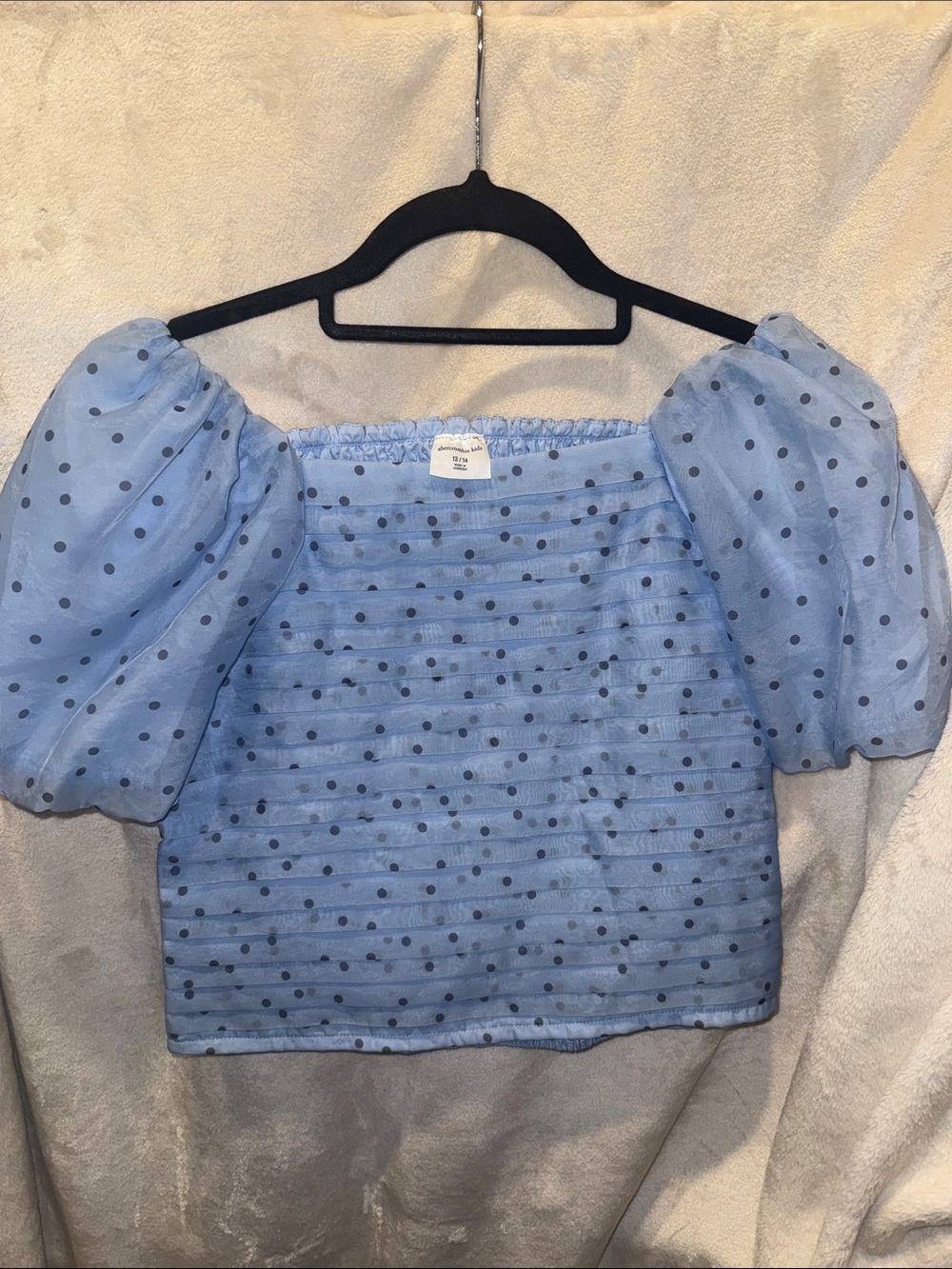 abercrombie kids Light Blue Puff Sleeve Polka Dot Top